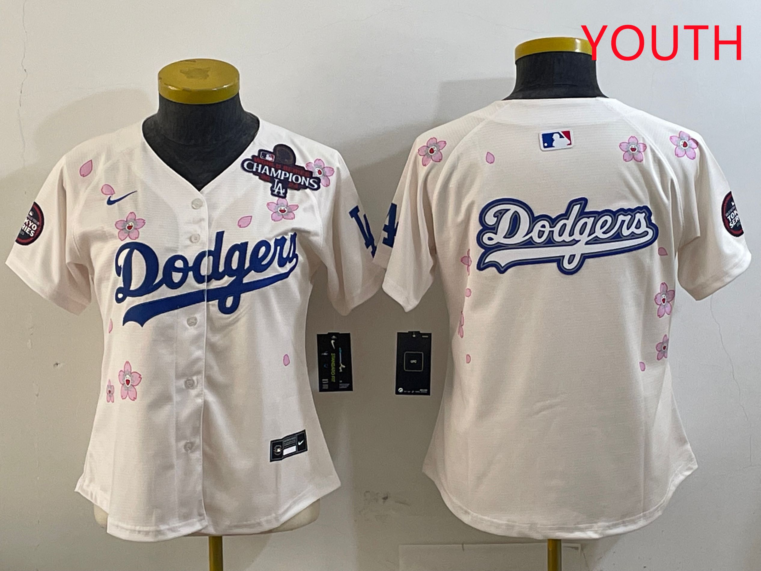 Youth Los Angeles Dodgers Blank Cream Sakura Edition 2025 Nike MLB Jersey style 14